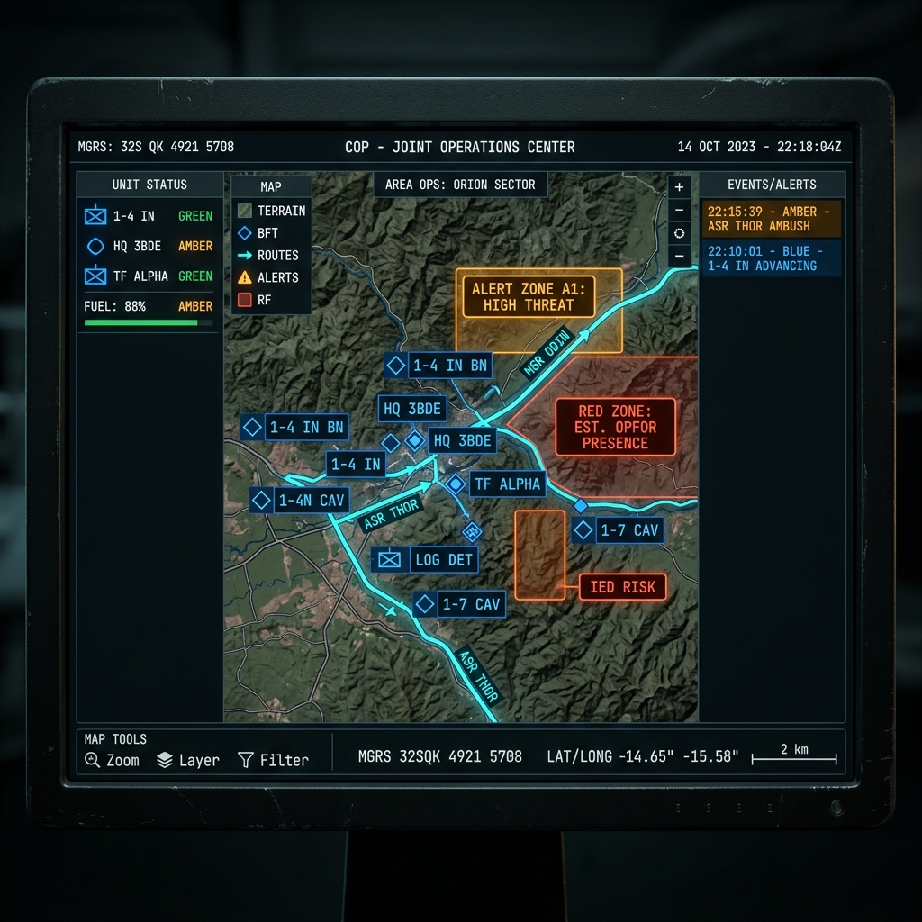 NEXXO C2 RADAR — Pantalla COP con unidades desplegadas y zonas de alerta